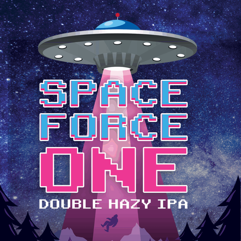 UFO and Retro Text Space Force One with Bigfoot being abducted