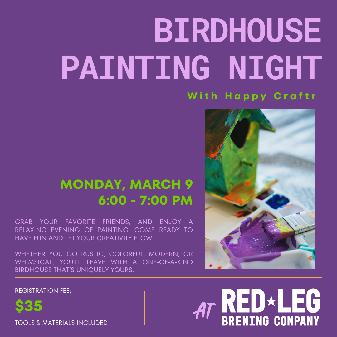 Birdhouse Painting Night event details for March 9
