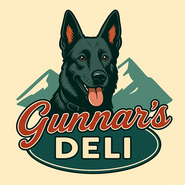 Gunnar's Deli Logo with mountains and dog